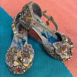 Disney Frozen Elsa jeweled Heel shoes Rhinestone Bow sparkle Size 27 US 10–10.5